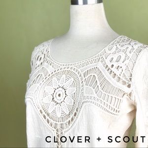 CLOVER + SCOUT Ivory Crochet Peasant Blouse XS
